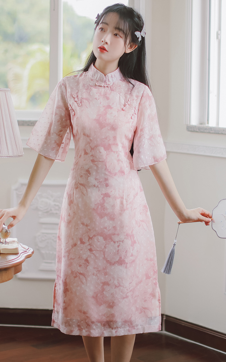 余芷初高中生大学生少女裙复古国风印花改良旗袍裙2021夏季新款文艺小