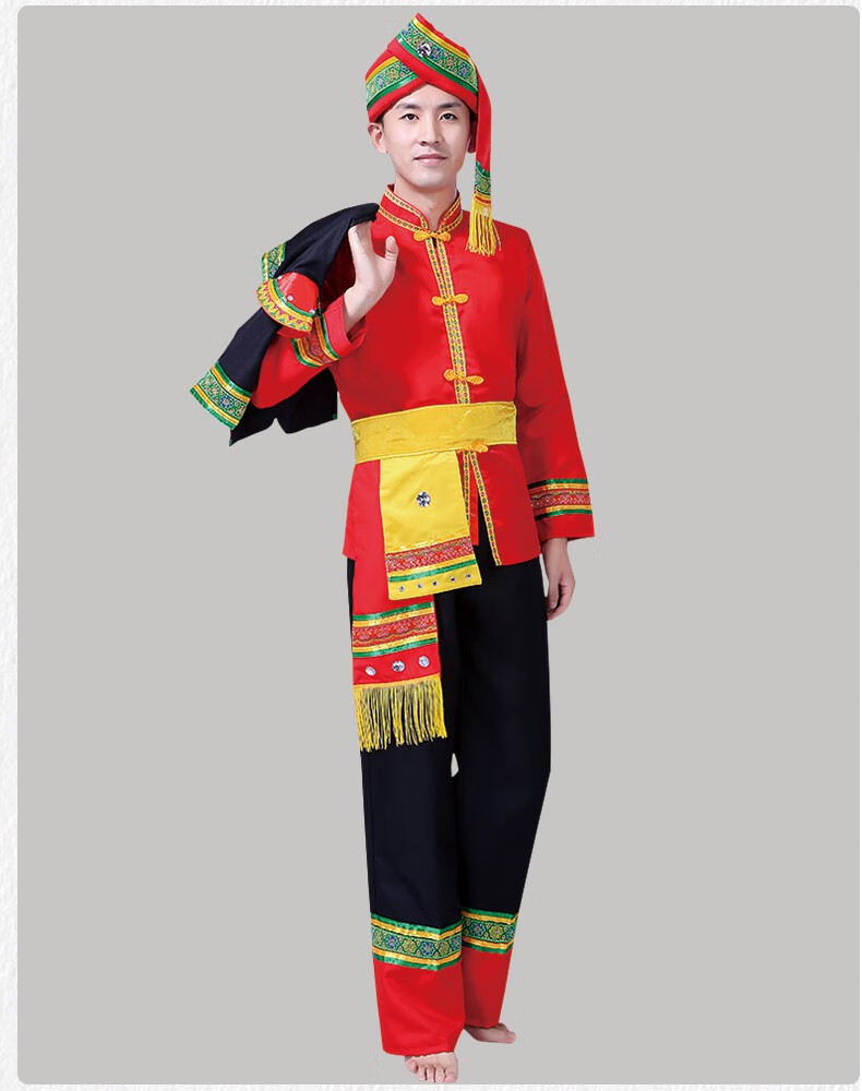 广西壮族服装男民族风云南少数民族苗族彝族演出服葫芦丝表演服饰 全