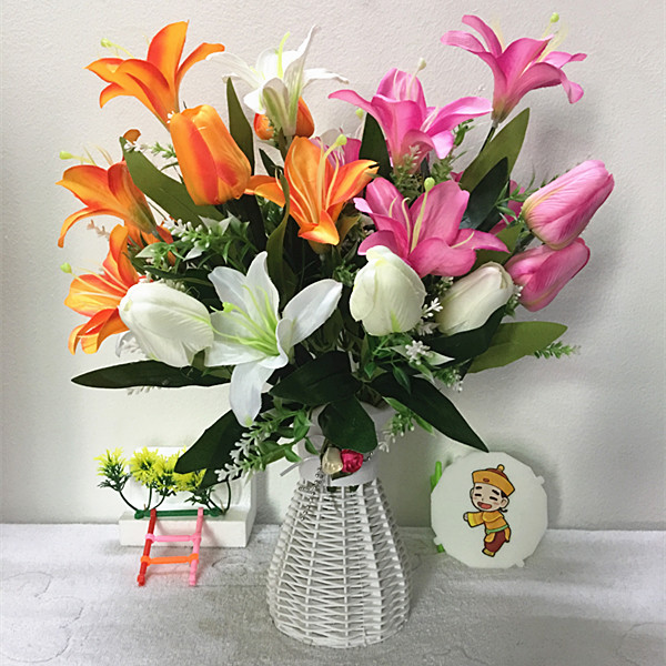 迎新必备花仿真花假花百合郁金香组合花搭配花瓶家居客厅餐桌装饰花