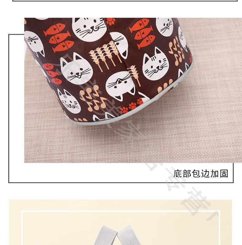 饭盒袋圆形圆桶保温铝箔加厚大容量防水手提袋便当包保温桶袋子蓝棕格