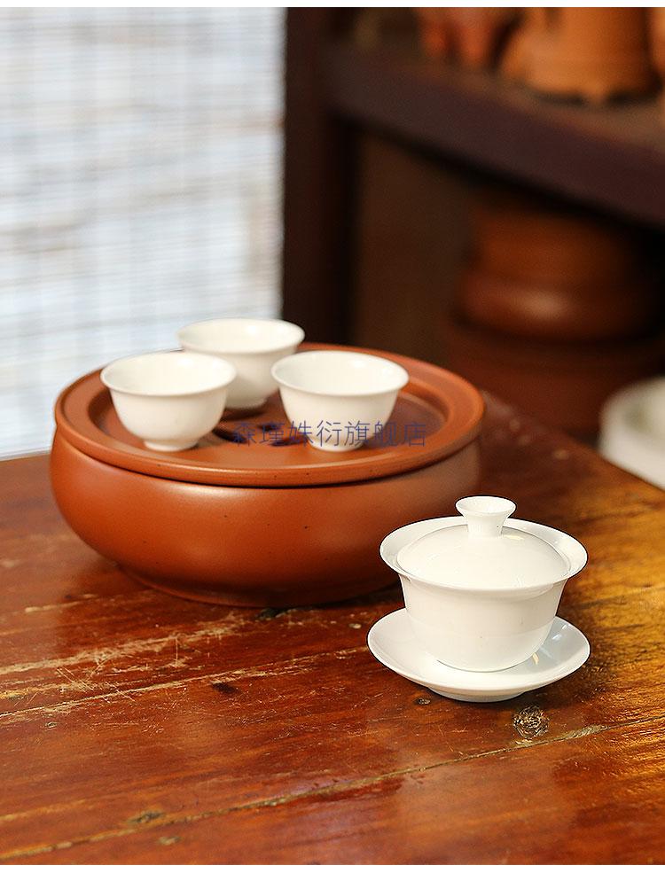 手拉紫砂茶船壶承朱泥功夫茶盘圆形大号10寸家用茶台蓄水茶海7寸茶船