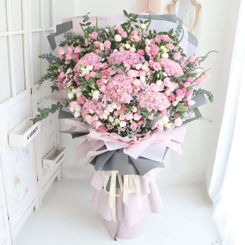 鲜花 同城配送粉玫瑰绣球混搭生日花束生日礼物送女友闺蜜妈妈北京