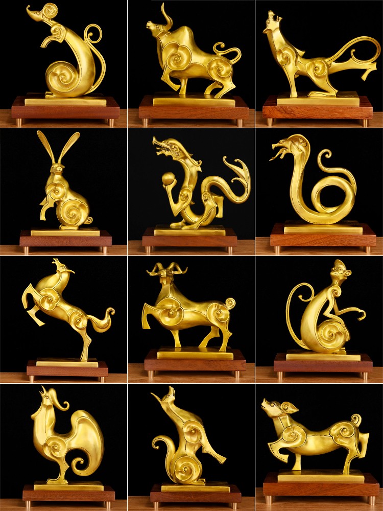 风水阁 十二生肖铜摆件全套中式12属相鼠牛虎兔龙蛇马羊猴鸡狗猪客厅