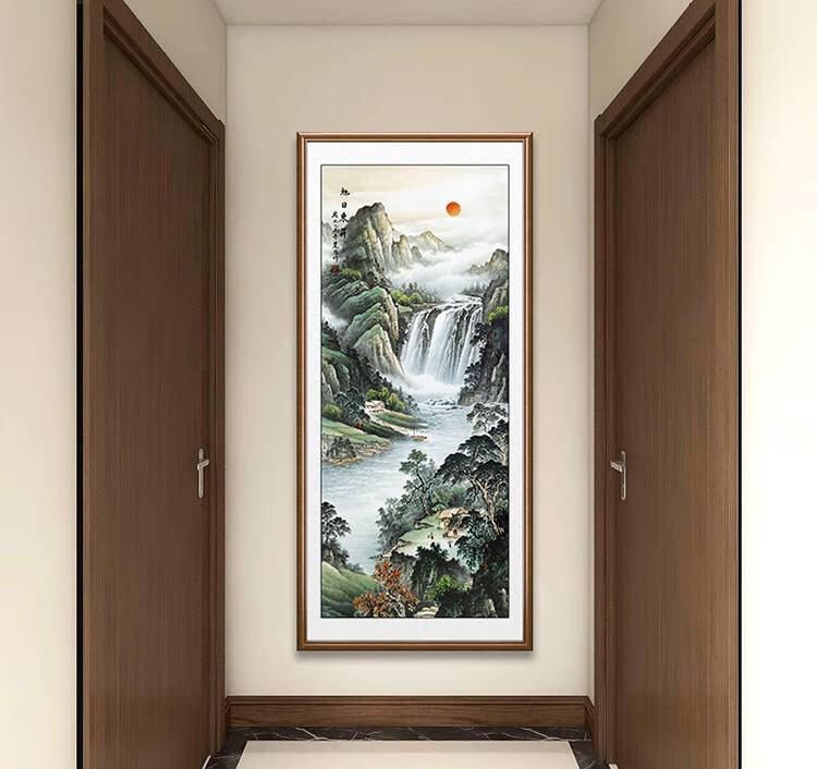 入户门正对玄关画泰山日出挂画玄关五岳独尊入户门正对墙画竖版山水画