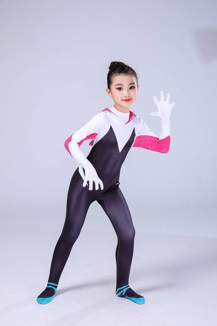 蜘蛛侠连体紧身衣夏 格温女蜘蛛侠平行宇宙cos服 蜘蛛侠紧身衣儿童
