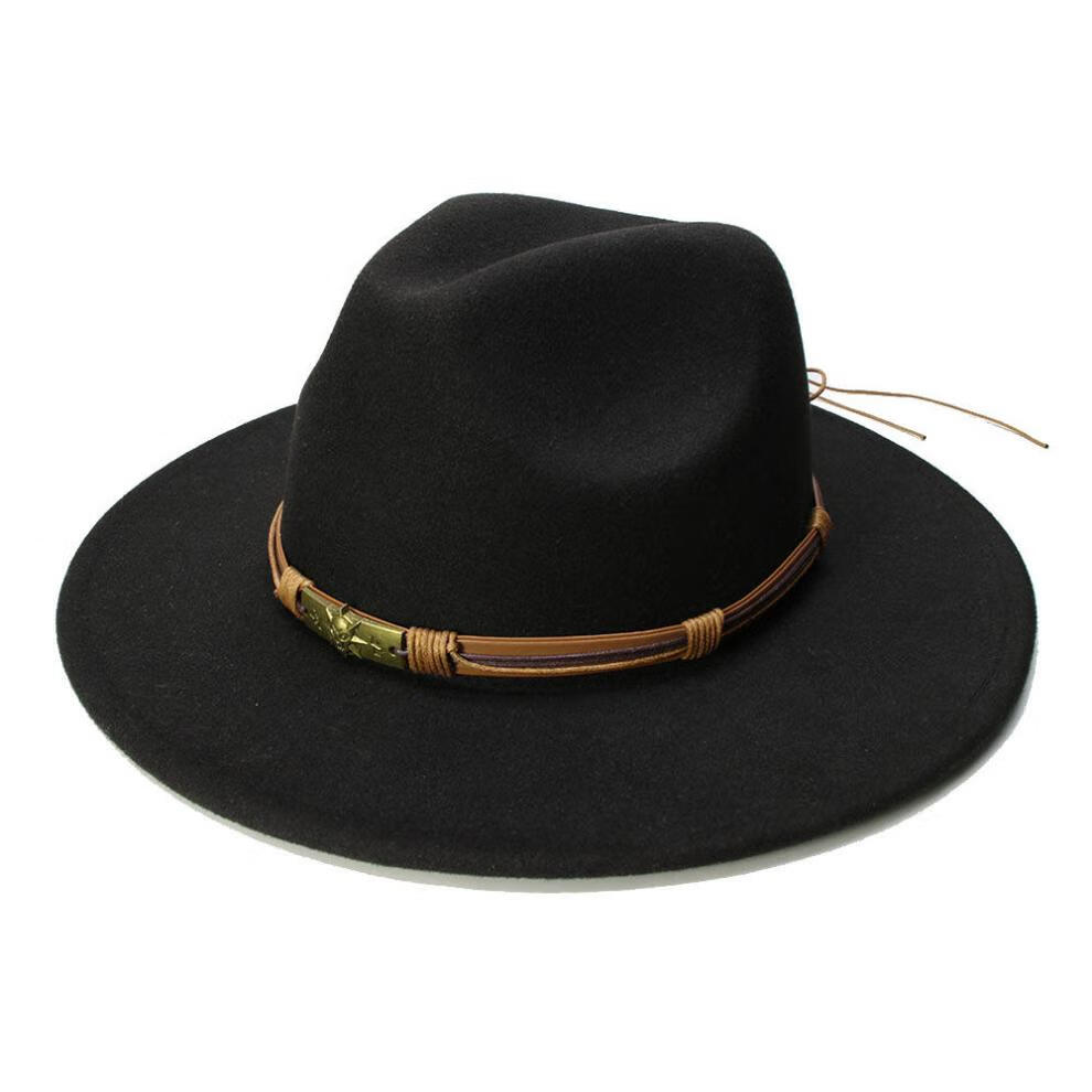 带西部牛仔礼帽男士英伦爵士帽复古休闲牛仔帽黑色可调节儿童款5355cm