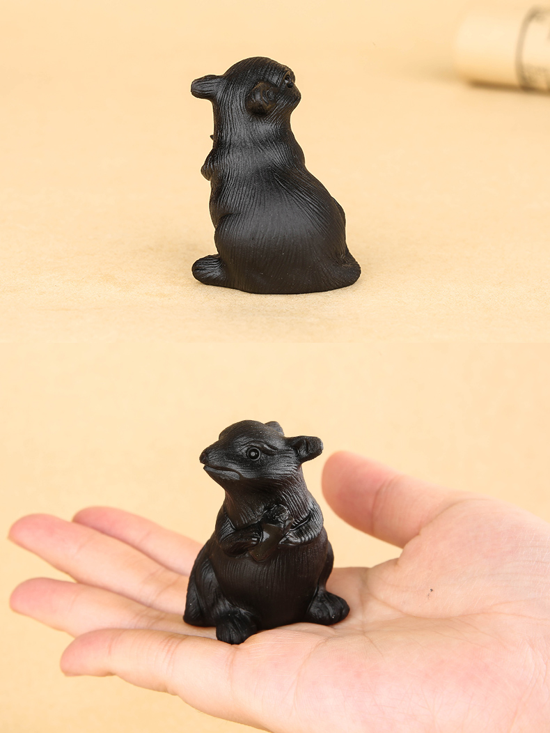 6015生肖鼠吉祥摆件 黑曜石老鼠桌面摆饰灵鼠家居生肖吉祥物饰品