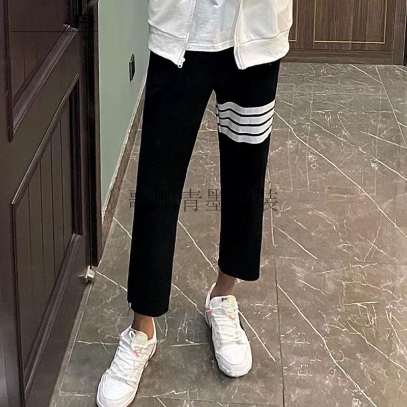 四条杠裤子秋冬直筒港风哈伦男女飘带大码休闲网红百搭男生冬季裤子四