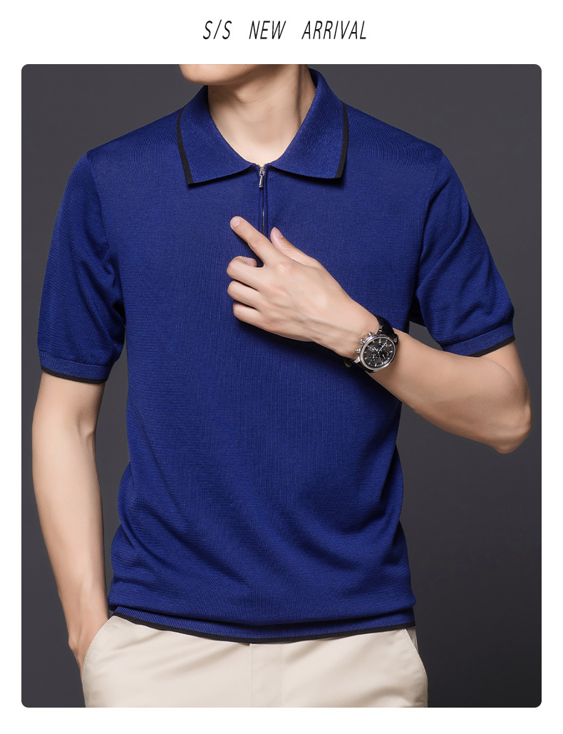 花花公子playboy高端短袖polo衫男夏季新款休闲时尚桑蚕丝商务体恤衫