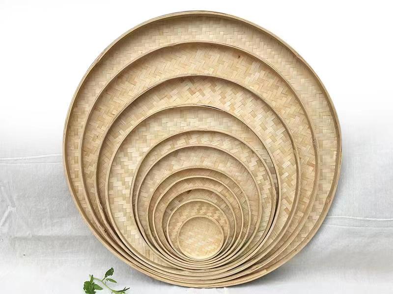 竹制品竹编簸箕竹筛子幼儿园画画农家圆竹匾家用竹编制品装饰竹黄42cm