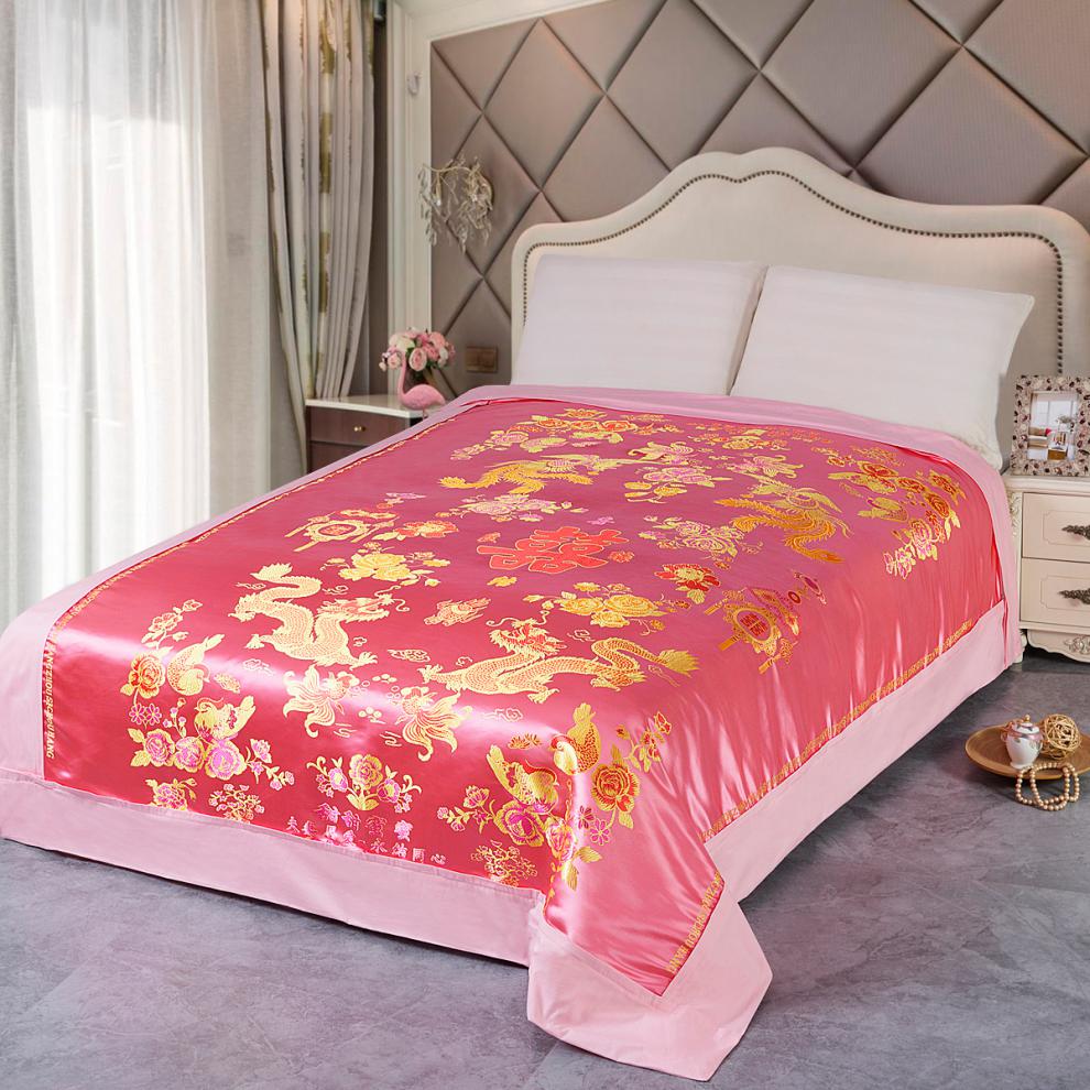 杭州丝绸七彩织锦被套婚庆被面被套结婚喜被七彩织锦缎绸缎被罩龙凤