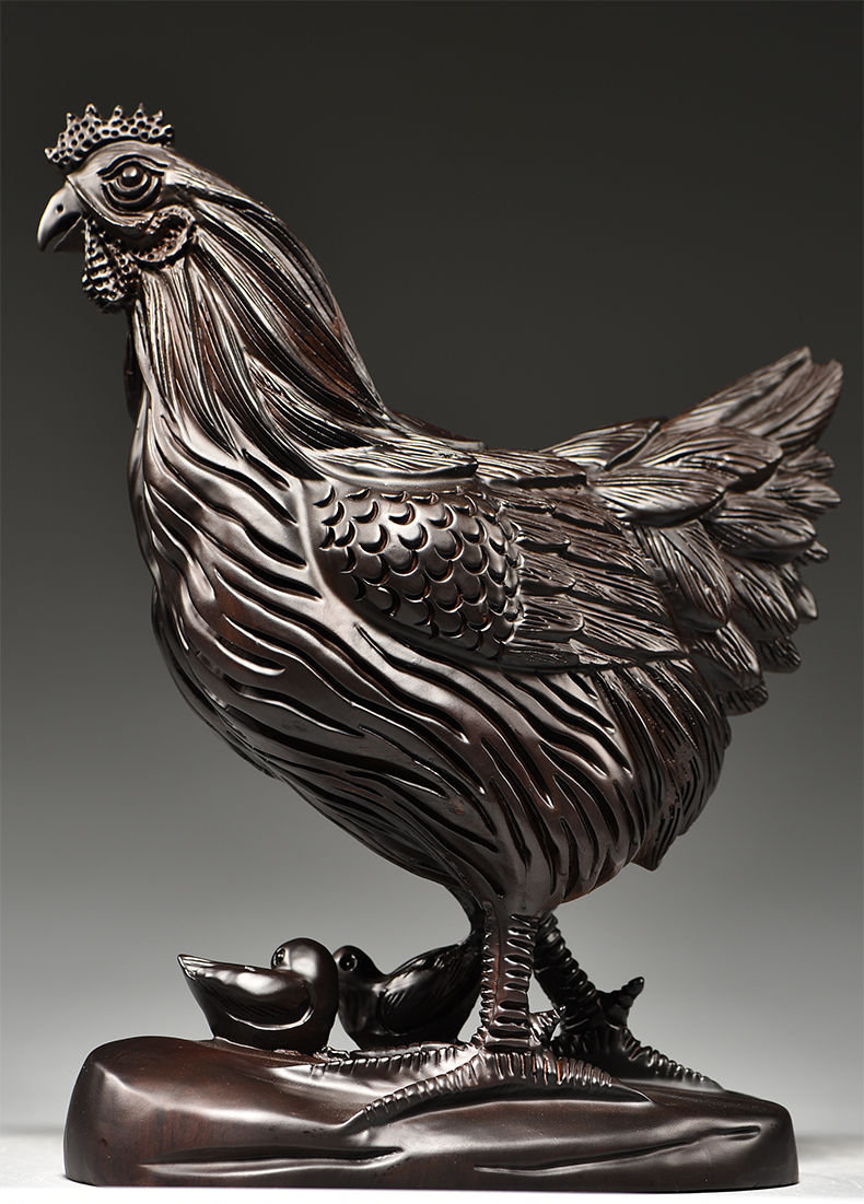 枳记家木雕鸡摆件实木雕刻母鸡十二生肖鸡摆设家居装饰品红木工艺品