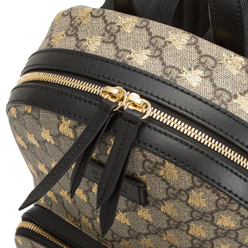 gucci/古驰浅咖啡色烫金小蜜蜂皮质女士双肩包ak 浅咖啡色