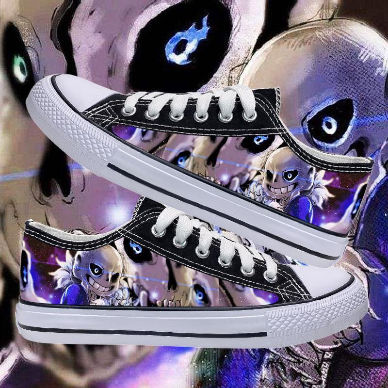 传说之下sans图案男孩鞋子春秋低帮帆布鞋周边涂鸦潮流中学生板鞋 低.