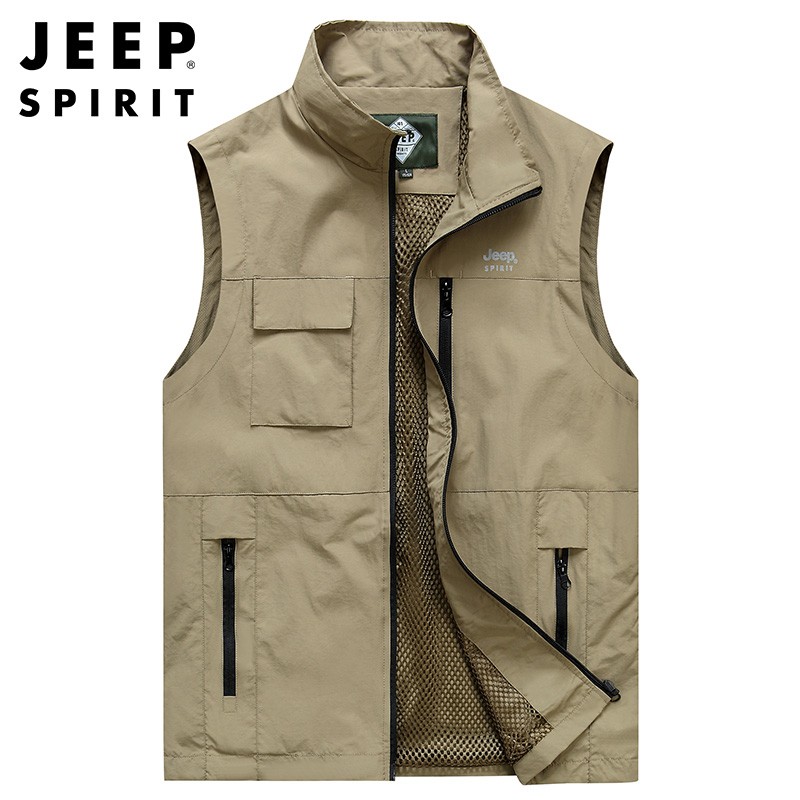 jeep马甲男春秋新款男士透气多口袋马夹外套户外钓鱼摄影大码坎肩背心