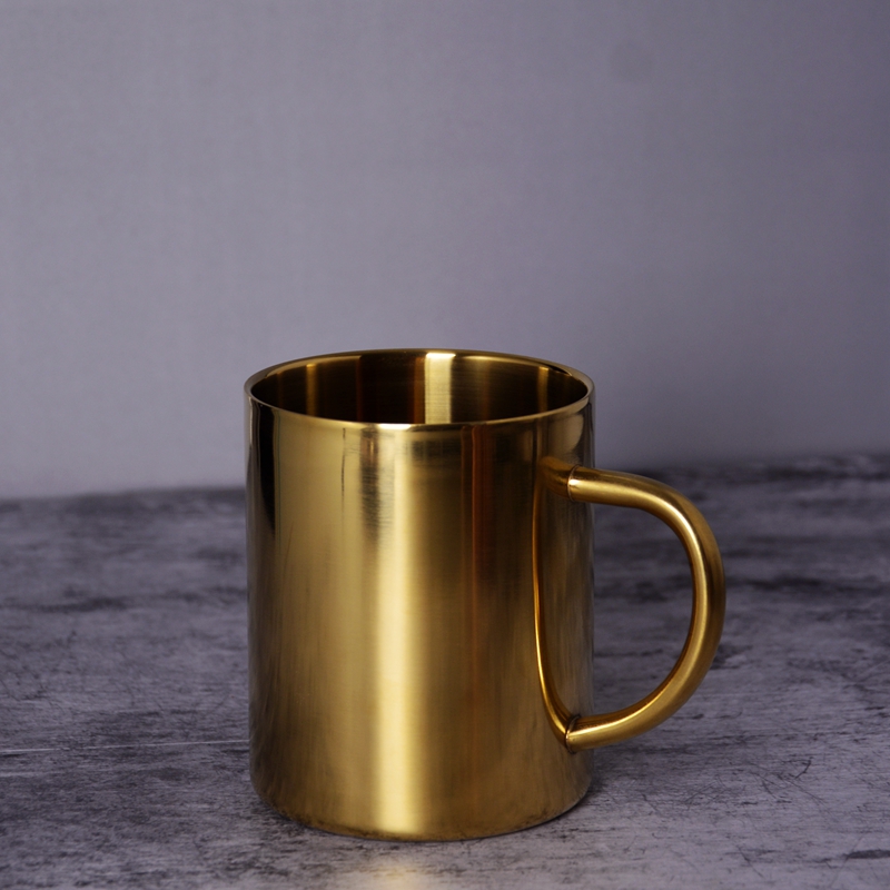 不锈钢马克杯ins马克杯不锈钢双层大容量简约金属金色咖啡杯水杯子直