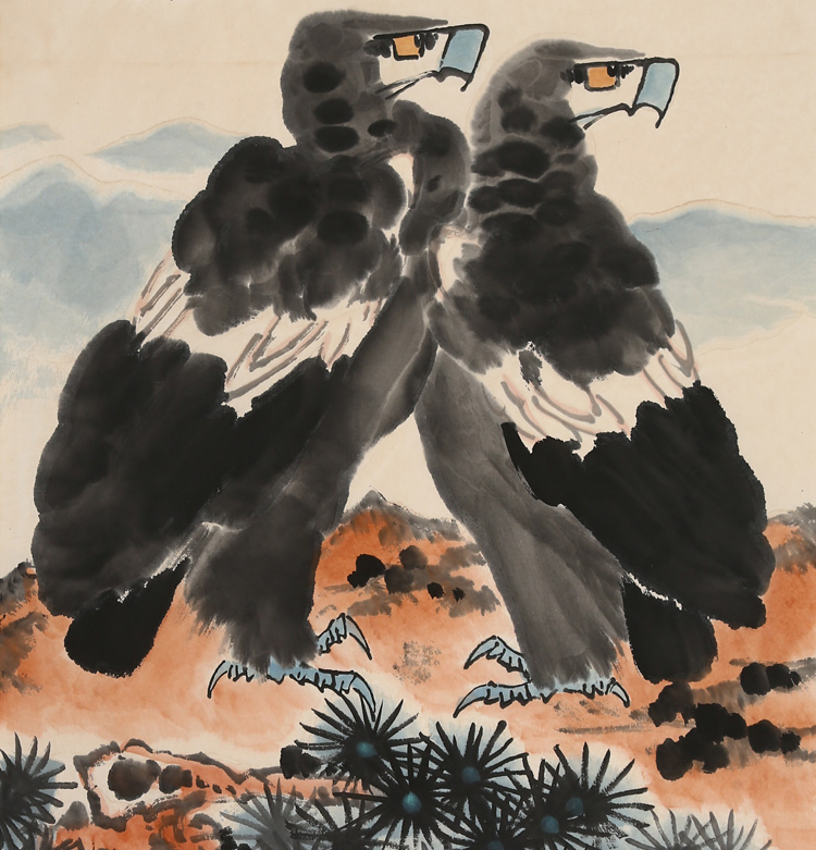 李苦禅字画名家精品花鸟国画松鹰图三尺手绘古玩名人书画作品收藏纯