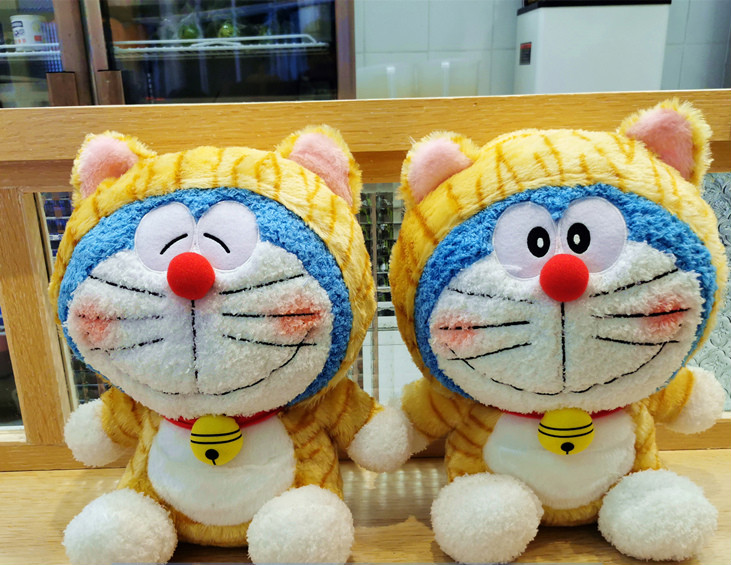 日本机器猫老虎装叮当猫公仔玩偶蓝胖子毛绒玩具 眯眼虎装装款【礼品