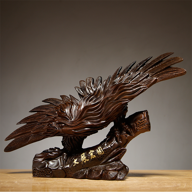 仙莱阁木雕大展宏图实木质雕刻动物老鹰工艺品摆件家居办公客厅装饰