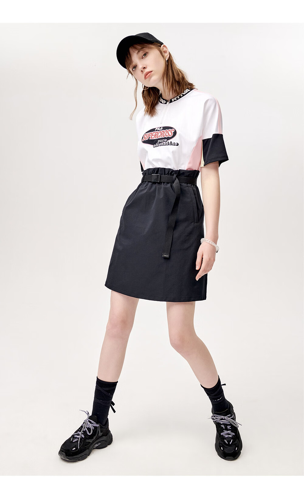 filafusion斐乐潮牌运动连衣裙夏季新款撞色拼接时尚休闲裙深黑abk180