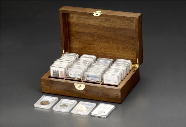银元评级币收藏盒老钱庄胡桃木40枚盒子币活板式评级币pcgs公博ngc