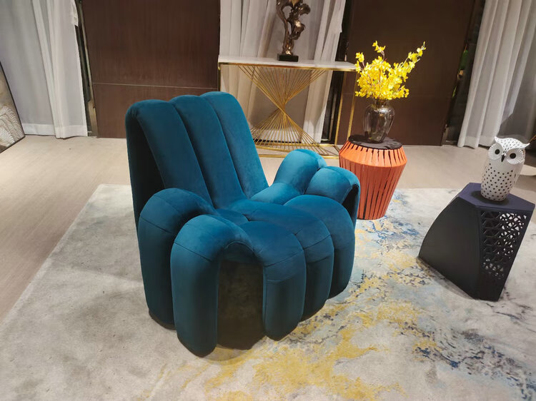 单人沙发椅躺椅家用大师设计八爪鱼创意异形椅子玫红色磨砂绒布短脚款