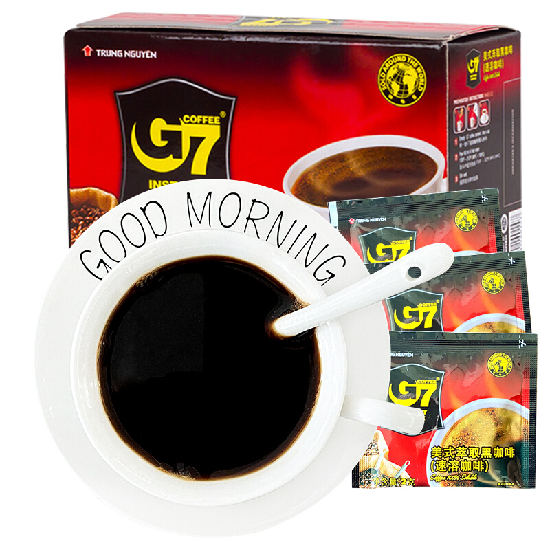 越南g7黑咖啡三合一速溶咖啡盒装香浓美式萃取速溶纯黑咖啡豆冲调饮品