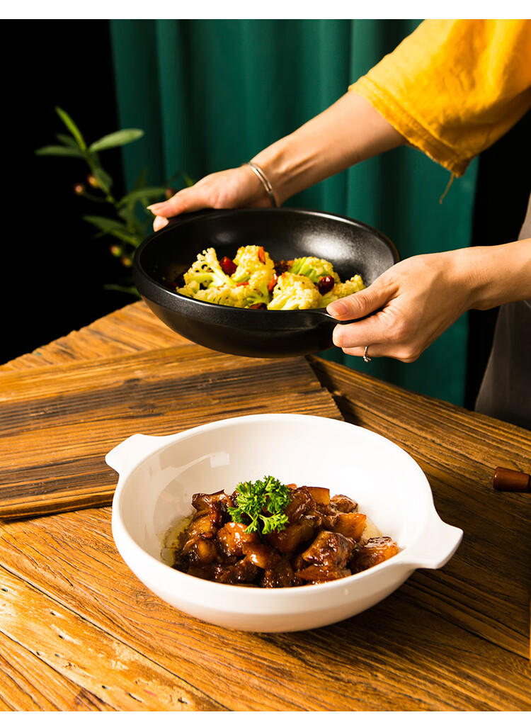 红烧肉盘子日式餐具ins风纯白双耳酒店摆盘特色中餐凉菜盖浇饭盘红烧