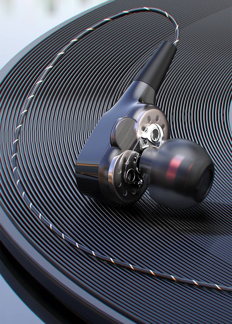 四核双动圈耳机 影巨人耳机入耳式双动圈重低音炮有线高音质typec圆孔