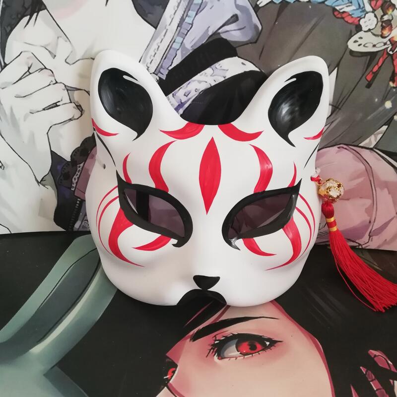 手绘狐狸半脸面具猫二次元动漫男女脸谱舞会狐妖面具古风 中国风 半脸