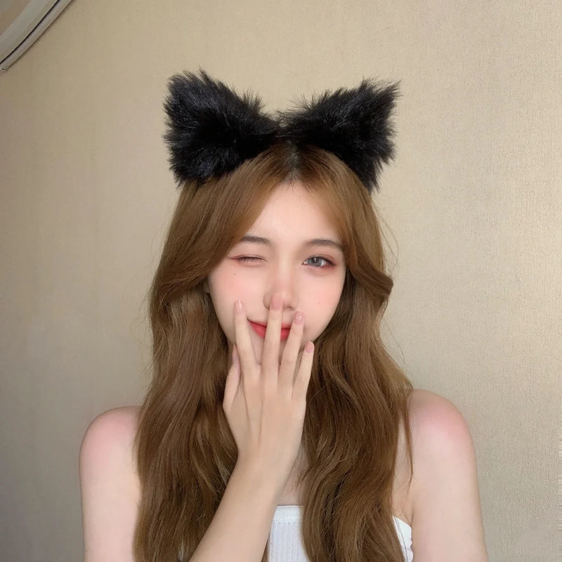 芙蕖 网红~毛绒猫耳朵发箍洛丽塔头箍女仆cos猫咪耳朵狐狸兽耳发卡