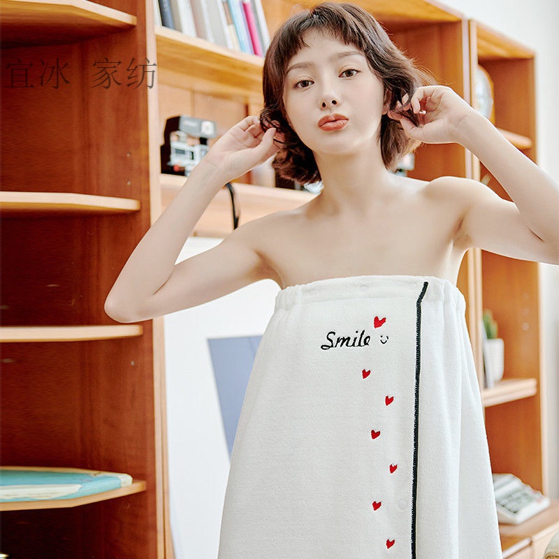 浴巾女可穿可裹网红抹胸浴裙非吸水速干不掉毛美容院成人浴袍白色樱桃