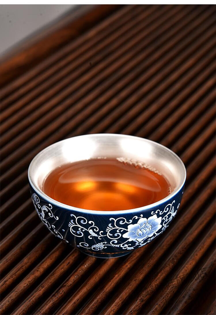 景泰蓝茶杯茶盏碗主人杯功夫茶具银杯子纯银999保健杯鎏银杯单杯珐琅