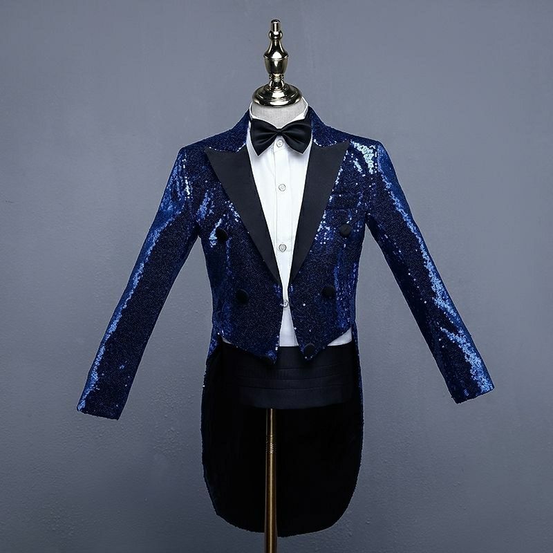 诗迪仕高端钢琴比赛演出服 男童2021新款金色燕尾服时尚指挥套装钢琴