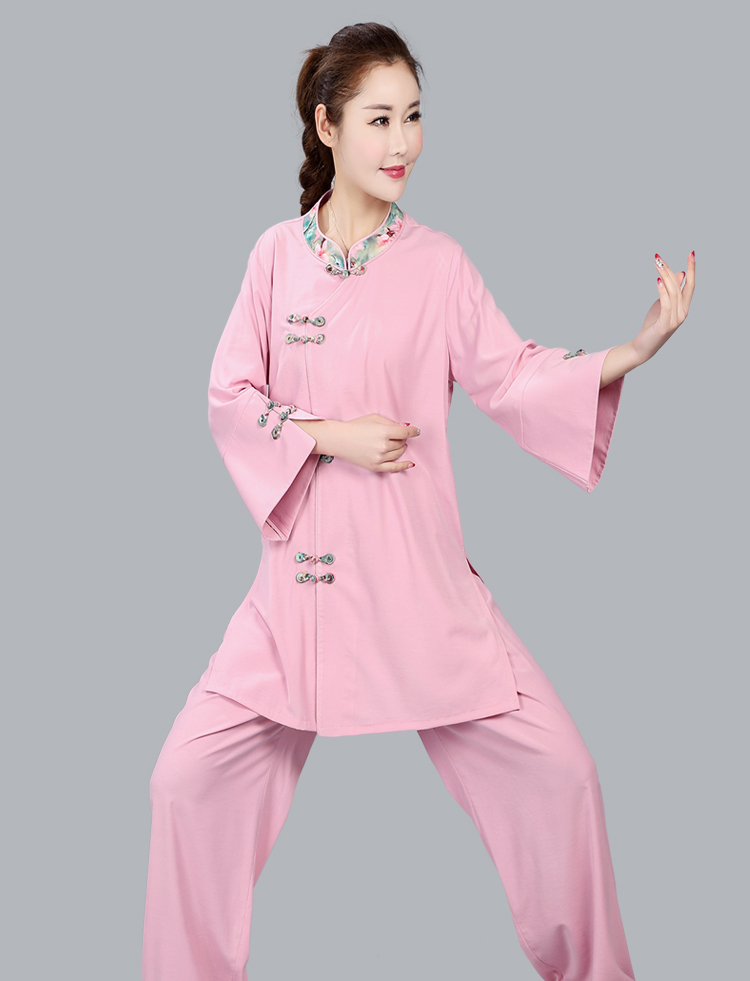 2022鸿之梦太极服鸿之梦太极服女夏季棉麻中袖斜襟琵琶扣中老年练功