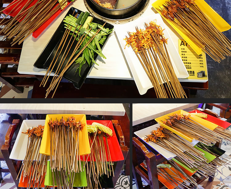 串串盘子密胺餐具塑料仿瓷商用创意串串火锅店烤串选菜展示盘子白色