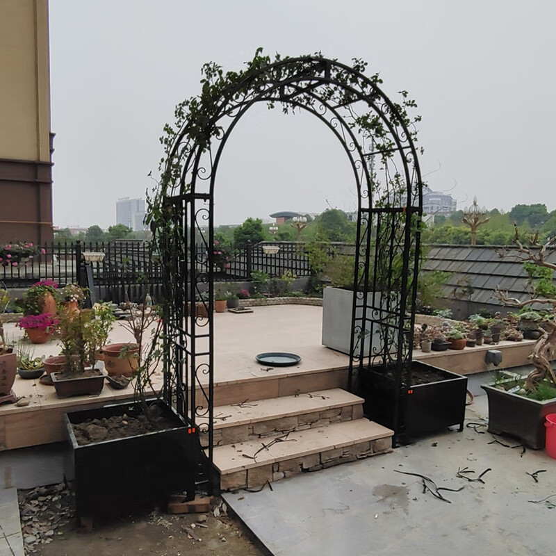 庭院铁艺拱门欧式铁艺拱门带门花架鲜花爬藤拱形铁艺支架别墅庭院拱形