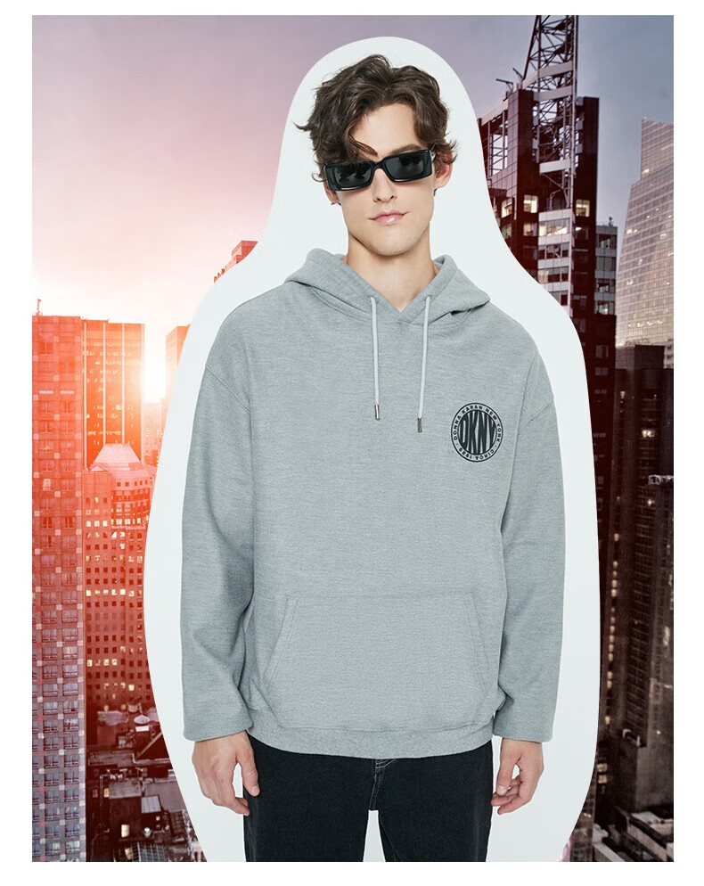 dkny 唐可娜儿 2022秋冬新品男式带帽时尚胶印卫衣 深灰色 xl(180/100