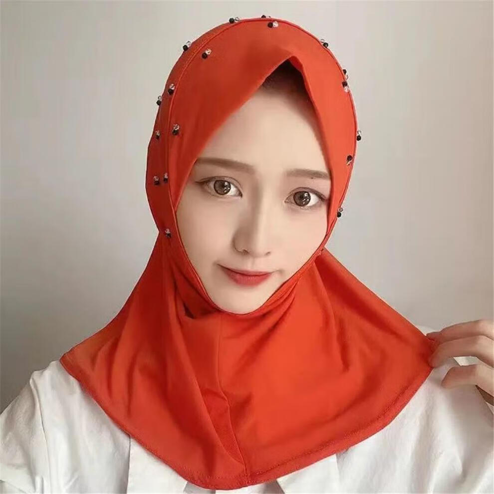 心墨染新品回族女人的套头纱巾盖头头巾新款简便套头款纱巾软帽檐手工