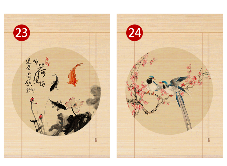 下拉式卷轴窗帘画印花竹帘卷帘门帘隔断复古禅意阳台遮光升降日式喷绘