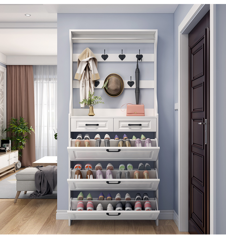 鞋柜衣架一体翻斗带挂落地卧室家用大容量门物架衣帽架50长17厚220高