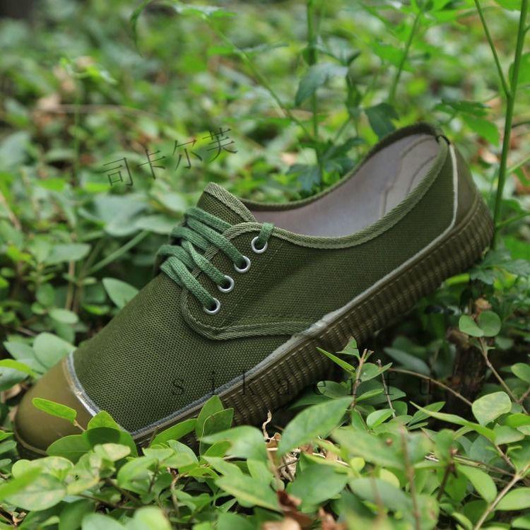 fu橡胶底防滑劳动平底帆布胶劳保鞋解放鞋男女军训民工工地军绿色39