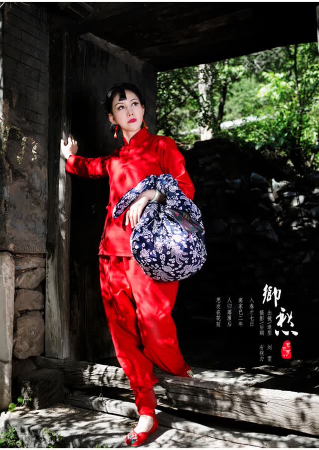 陇聚福九儿演出服装女同款衣服红高粱舞蹈服广场舞演出服 红色大裆裤