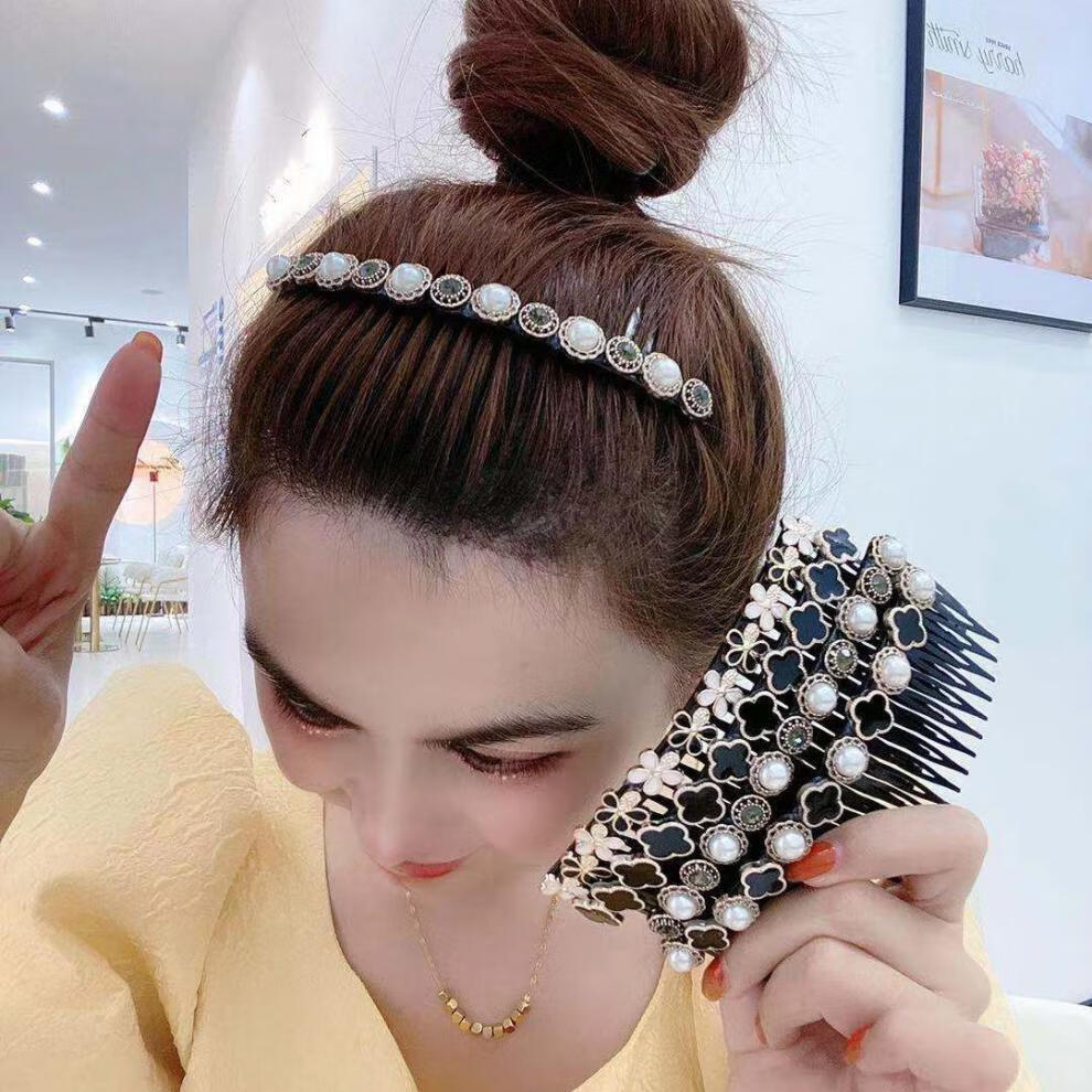 4个无痕防风碎发刘海发梳不伤发外戴加宽网红款发箍一个珍珠四叶草