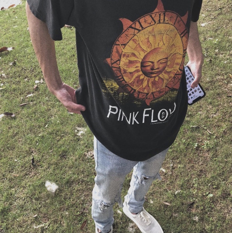 佐倾vtg太阳神pinkfloyd复古潮流男女宽松水洗做旧短袖t恤夏洗水黑s