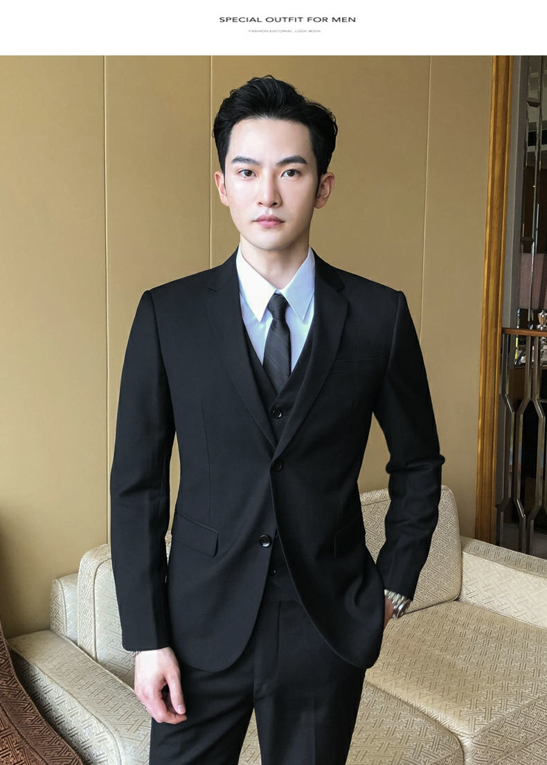 享登西服套装男士韩版修身伴郎新郎结婚正装职业小西装外套二扣黑色单
