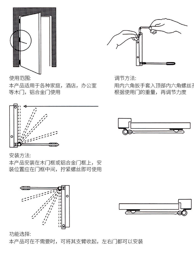 爵士闭门器缓冲关门闭门可调简用轻型自动回弹房门防火
