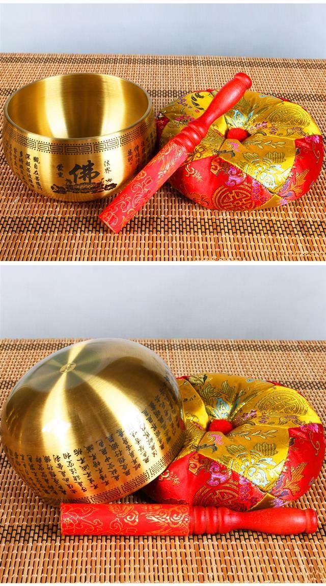 莲花铜磬佛字铜钵修行钵佛音碗佛具法器铜庆引罄佛教用品05号莲花心经