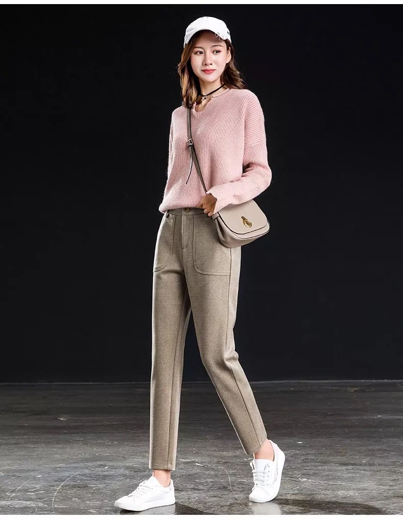 冬季加绒裤女2021冬季新款毛呢哈伦裤女秋冬九分小脚裤新款高腰加厚