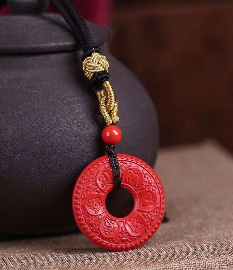 青鹊凰天然朱砂心经六字真言平安扣女项链男吊坠挂件配饰情侣护身符